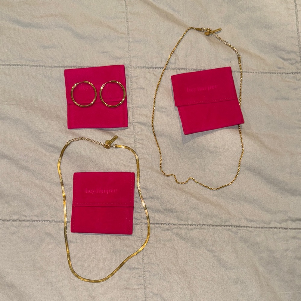 Gold Necklace and Hoop Earrings Set
